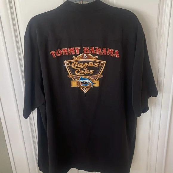 Tommy Bahama Men’s 100% Silk Cigars & Cars Embroidered Shirt Black Size XL - Picture 5 of 16